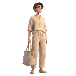 Casual Shopper Character 3D Icon with Tote Bag