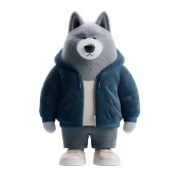 Casual Wolf Character 3D Icon in Streetwear