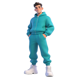 Casual Young Man 3D Character Icon - Teal Tracksuit
