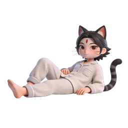 Cute Cat Boy 3D Character Icon in Pajamas - Anime Style