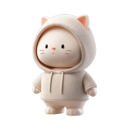 Cute Cat Hoodie Character 3D Icon - Kawaii Mascot
