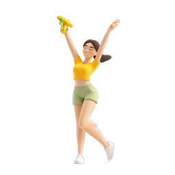 Joyful Woman Celebrating with Water Gun 3D Icon