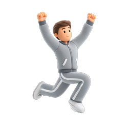 Celebratory Jumping Character 3D Icon - Victory Pose