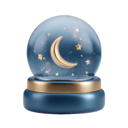 Celestial Snow Globe Icon with Golden Moon and Stars