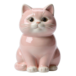 Ceramic Pink Cat Figurine Icon - Realistic Style