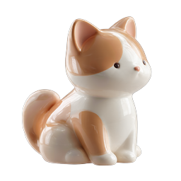 Ceramic Cat Figurine 3D Icon | Glossy Porcelain Kitten