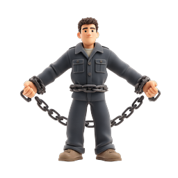 Icono 3D Hombre Encadenado - Ilustración de Prisionero Atado
