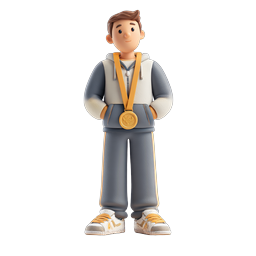 3D Champion Athlete with Gold Medal Icon