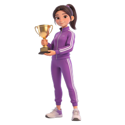 Champion Girl Holding Gold Trophy - 3D Sports Icon