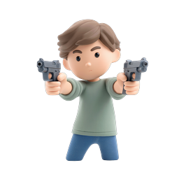 3D Clay-Style Action Character Boy with Dual Pistols Icon