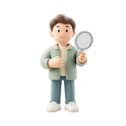 Friendly Character with Magnifying Glass 3D Icon