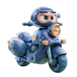 Cute 3D Cartoon Character Riding Blue Scooter Icon
