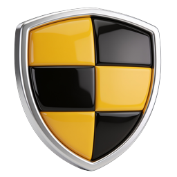 Premium 3D Checkered Shield Icon with Chrome Border