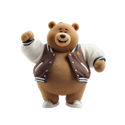 Cheerful Brown Bear Character with Varsity Jacket