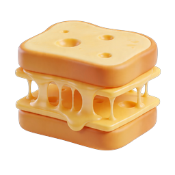 Cheese Sandwich 3D Icon - Melted Cheddar Food Graphic