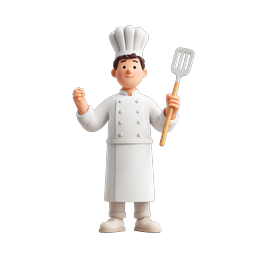 Icona personaggio chef 3D amichevole con spatola
