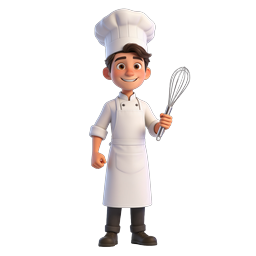 Icono de personaje chef de dibujos animados 3D con batidor