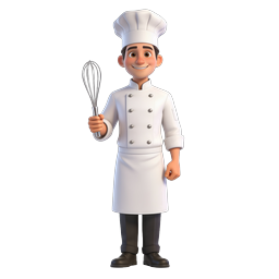 3D Cartoon Chef Character with Whisk Icon
