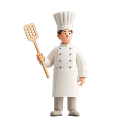 3D Clay Chef Character with Wooden Spatula Icon