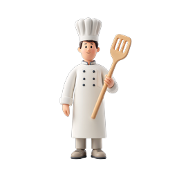 Friendly 3D Chef Character with Wooden Spatula Icon