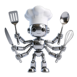 Friendly Chrome Chef Robot Icon | AI Cooking Technology