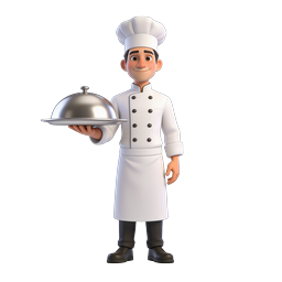 Friendly 3D Chef Character with Silver Dome Cloche Icon