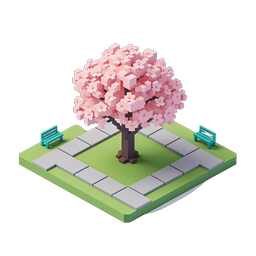 Isometric Cherry Blossom Garden Voxel Icon
