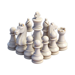 Classic White Chess Pieces Set | 3D Strategy Icon
