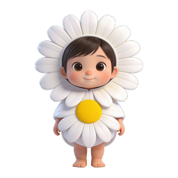 Adorable Child Daisy Flower Costume 3D Character Icon