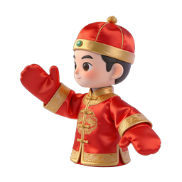 Icône de garçon chinois mignon saluant en tangzhuang rouge traditionnel