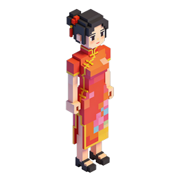 Chinese Girl Voxel Character Icon | Traditional Qipao 3D