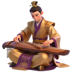 Chinese Guzheng Musician 3D Icon - Traditional Asian Culture