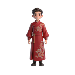 Traditional Chinese Man 3D Cartoon Icon with Dragon Robe