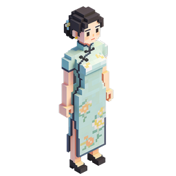 Chinese Woman in Cheongsam Voxel Character Icon