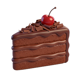 Chocolate Cake Slice with Cherry 3D Icon