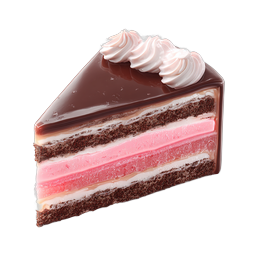 Chocolate Cake Slice Icon - Layered Dessert with Whipped Cream
