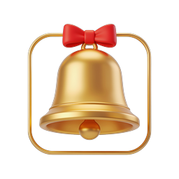 Golden Christmas Bell Icon with Red Bow