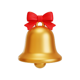 Golden Christmas Bell with Red Bow - Holiday Icon