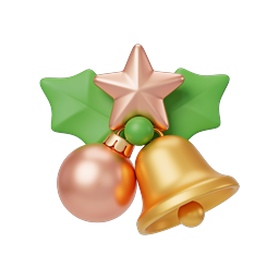 3D Christmas Bells Star Ornament Icon | Holiday Decoration
