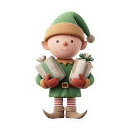 Icône de personnage d'elfe de Noël avec cadeaux de fêtes