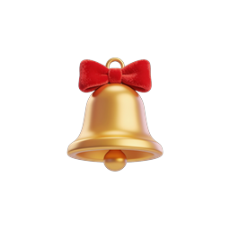 Golden Christmas Bell with Red Bow Holiday Icon