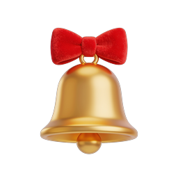 Golden Christmas Bell with Red Bow Icon - Holiday Decoration