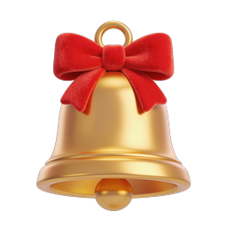 Golden Christmas Bell with Red Bow - Festive 3D Icon