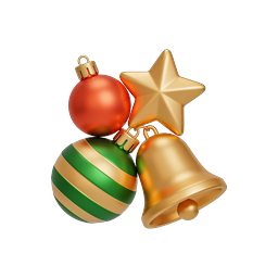 3D Christmas Ornaments Icon - Red, Gold & Green Holiday Decor