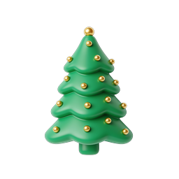 Christmas Tree 3D Icon with Gold Ornaments