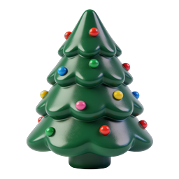 Festive Christmas Tree 3D Icon with Colorful Ornaments