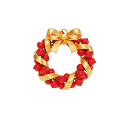 Christmas Wreath Icon with Gold Ribbon and Red Berries