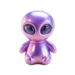 クロームパープルのエイリアンキャラクター - 3D イリデッセンスアイコン
