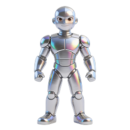 Chrome Robot Character Icon - 3D AI Android Design