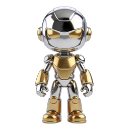 Chrome Gold Robot Character Icon - 3D Metallic Design